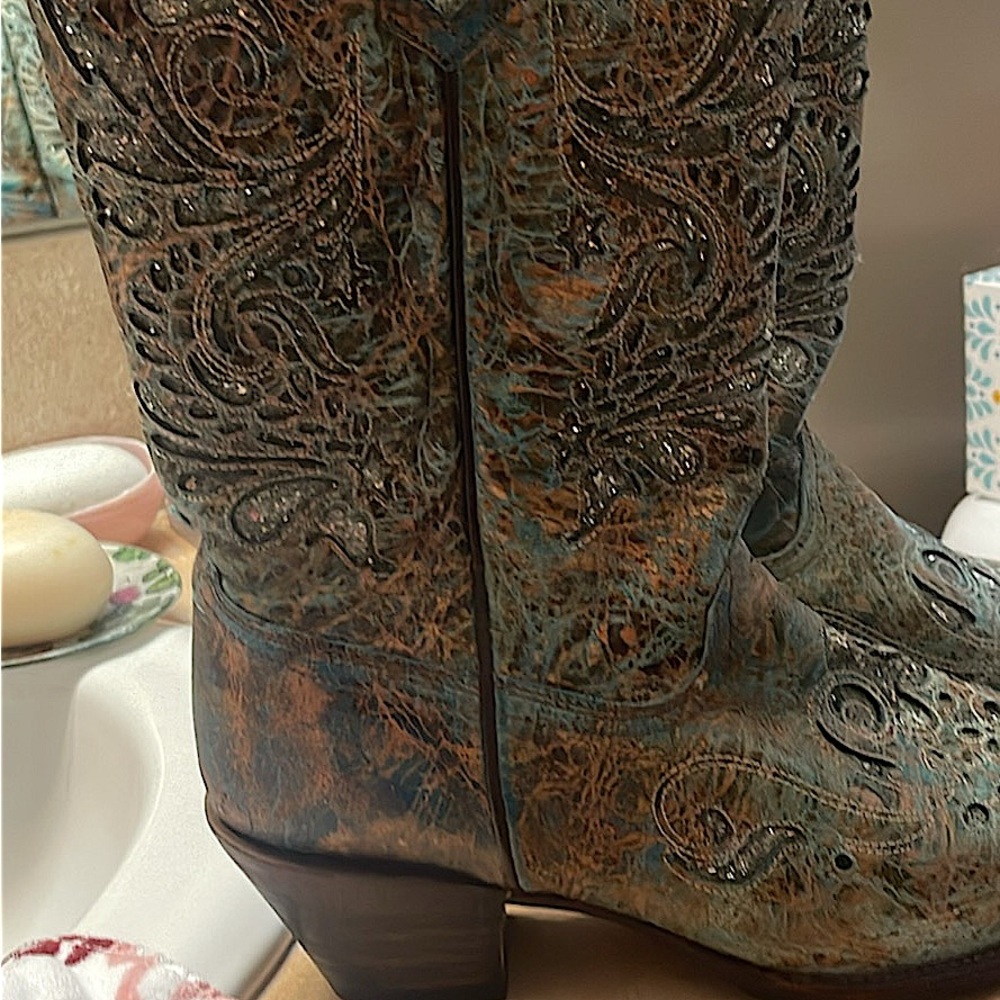 Intricate Western Boots - Brown and Blue